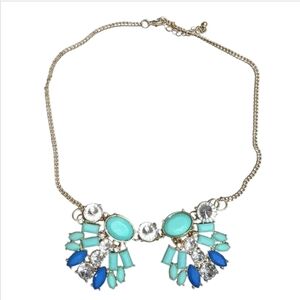 Statement Necklace Blue Peach Acrylic  Stones Floral Bib Rhinestones
